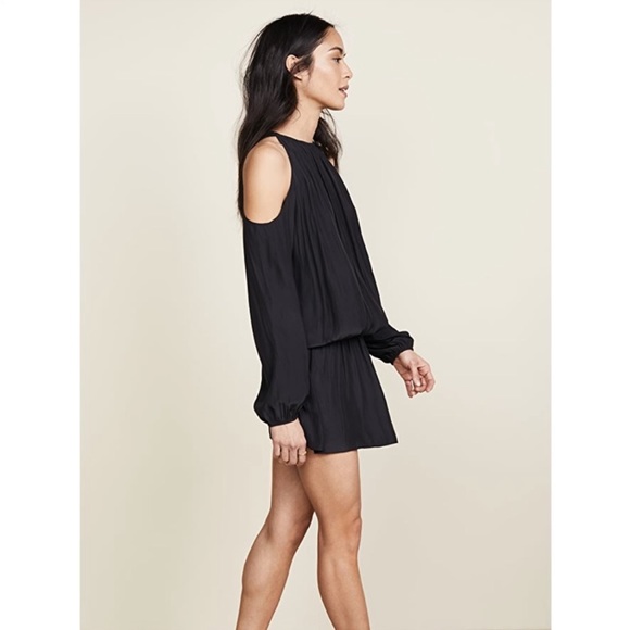 RAMY BROOK Black Cold Shoulder Long Sleeve Ruched Drop Waist Mini Dress - Picture 13 of 13